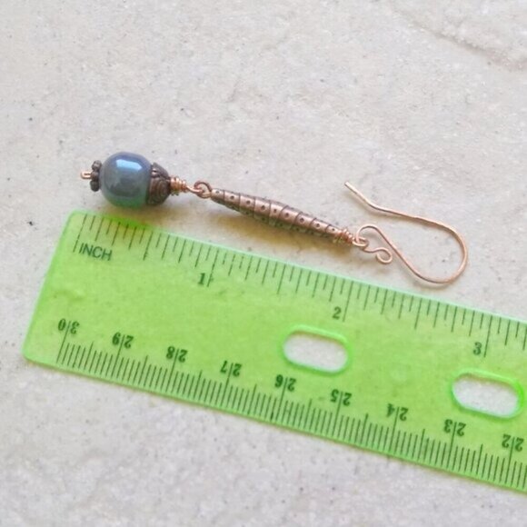 Handmade! Beautiful Denim Blue Beads & Copper Hardware - Unique Dangle Earrings - Picture 7 of 10